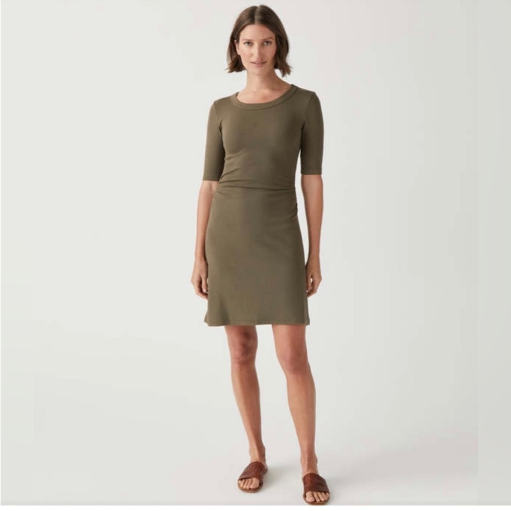 MICHAEL STARS | Women Mona Ruched Olive Green Ultra Rib Dolma Dress 1X NWT